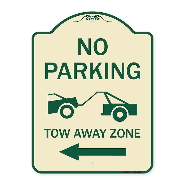No Parking Tow-Away Zone W/ Left Arrow Heavy-Gauge Aluminum Sign, 24" x 18", TG-1824-23607